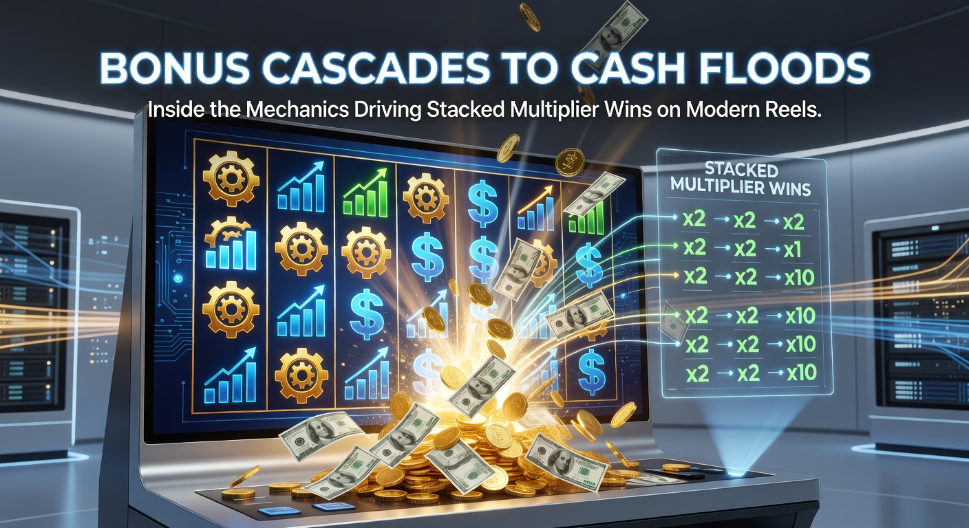Close-up of multiplier meters climbing rapidly beside exploding reel grids, with cash symbols pouring out