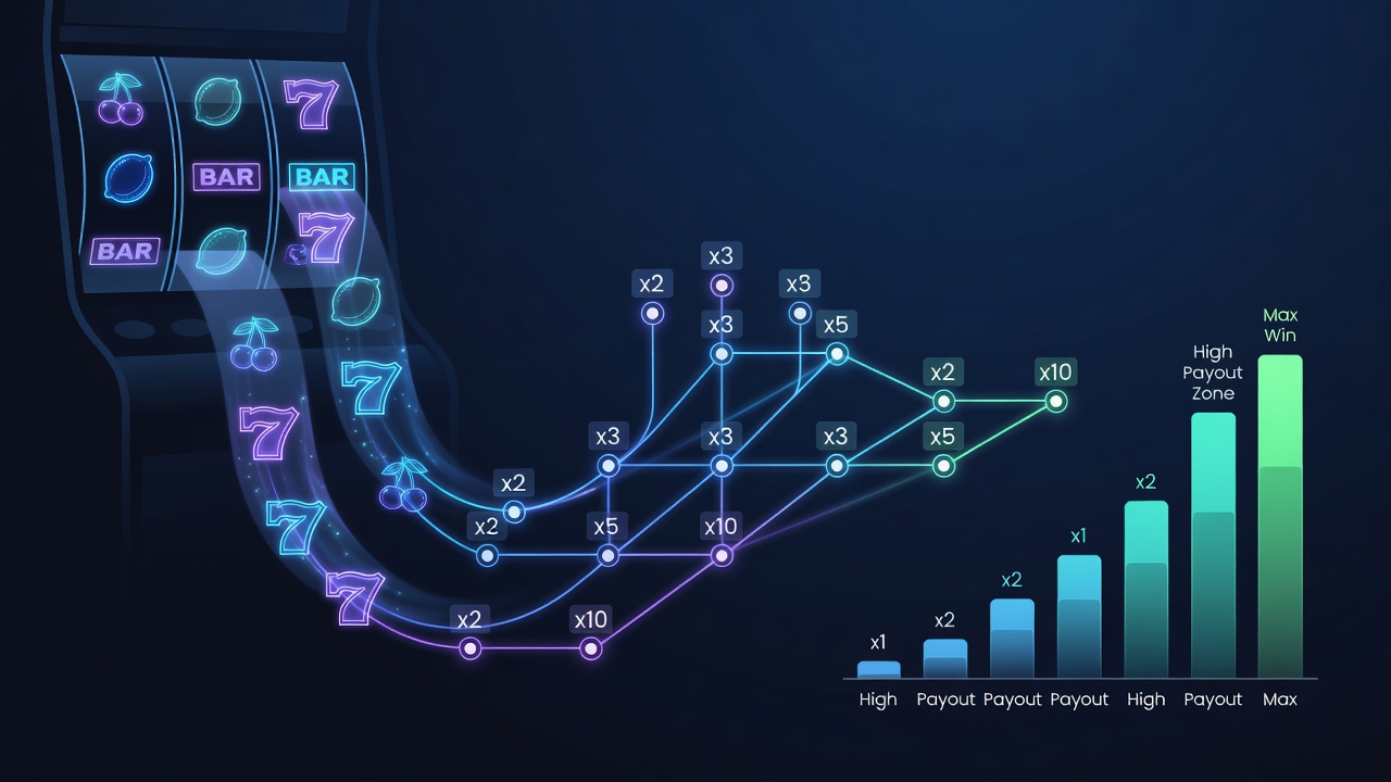 Cascading reels in action showing symbols falling and creating chain reactions on a digital slot interface