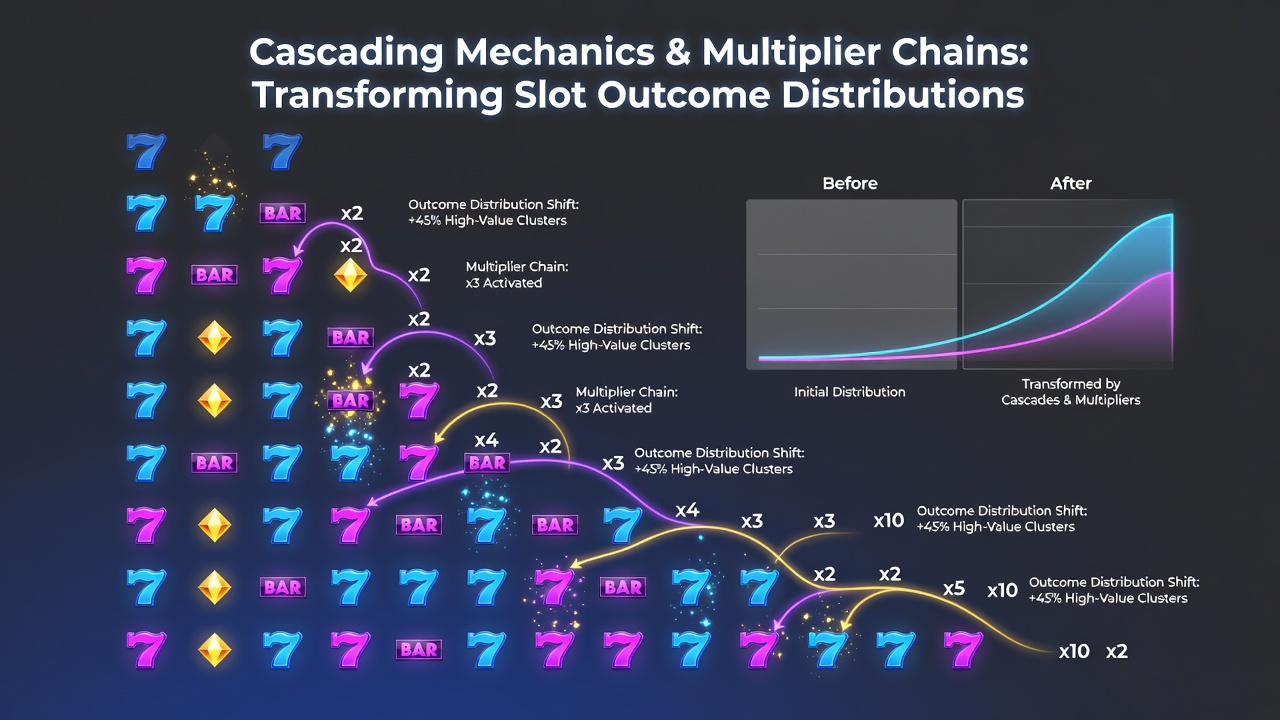 Multiplier chain progression displayed on a slot screen with increasing values during successive cascades