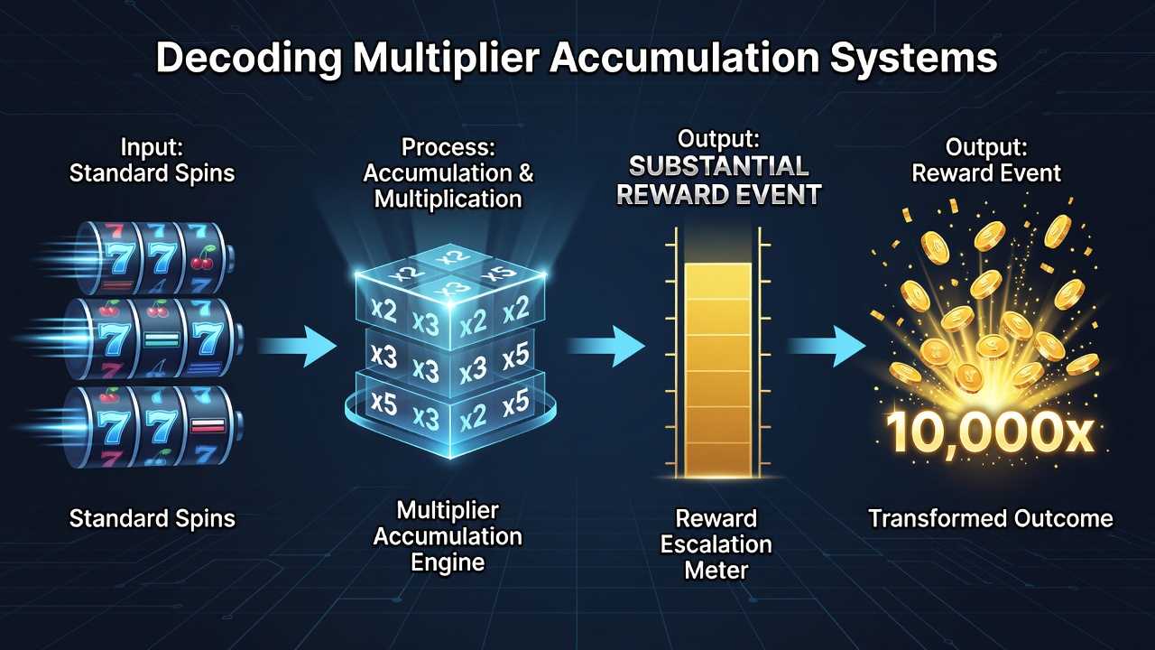 Close-up view of slot interface showing accumulating multiplier values