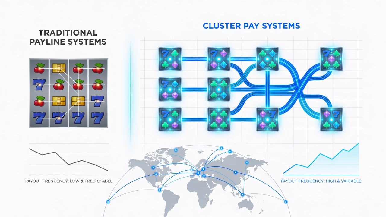 World map overlay showing cluster pay slot deployment locations with frequency statistics for different regions