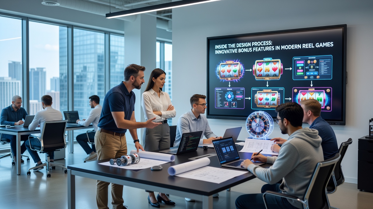 Prototype testing session for modern slot bonus features with data visualizations on screen