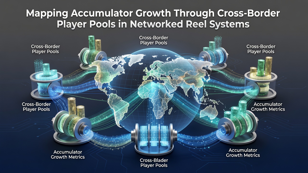 Networked reel systems showing cross-border accumulator growth visualization