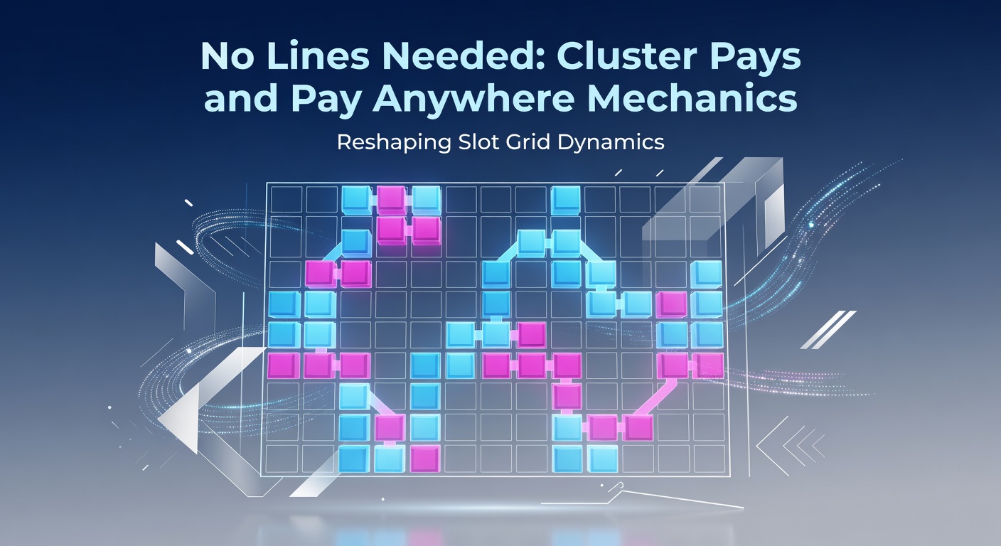 Vibrant slot grid showcasing colorful clusters of matching symbols igniting wins across the reels without traditional lines