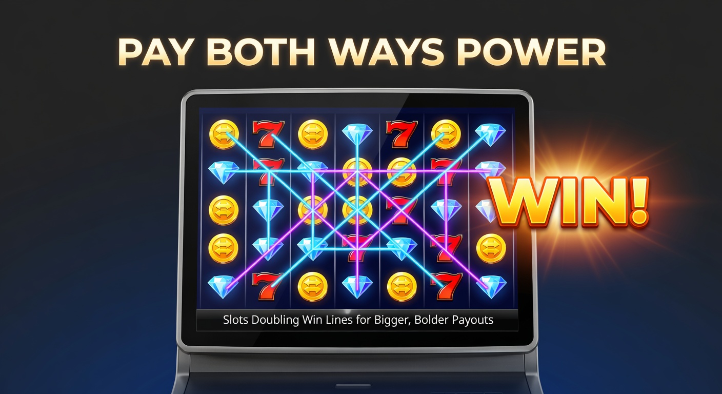 Vibrant slot reels spinning with pay both ways lines highlighted in glowing blue, showing wins from both directions