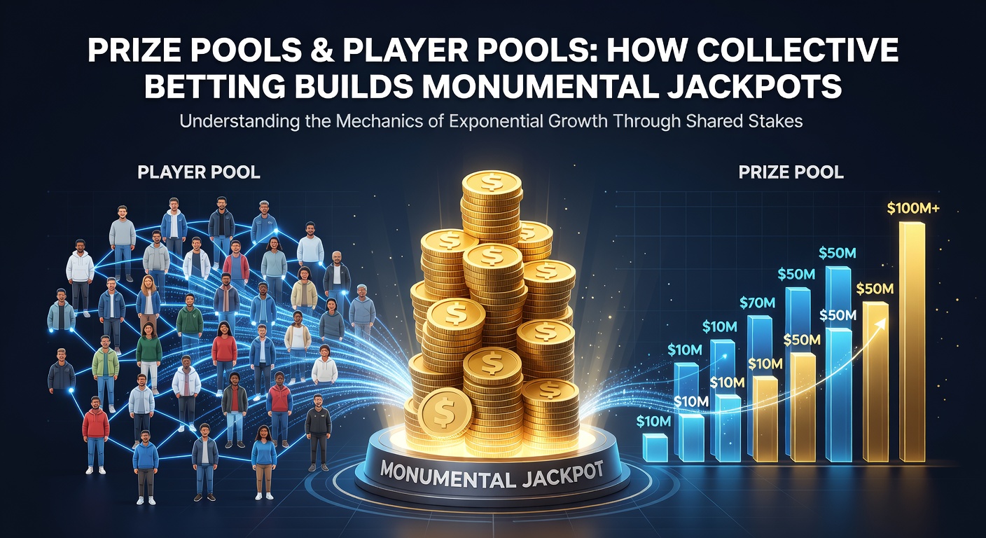 Diagram illustrating player contributions flowing into networked prize pools across multiple casino floors and online platforms