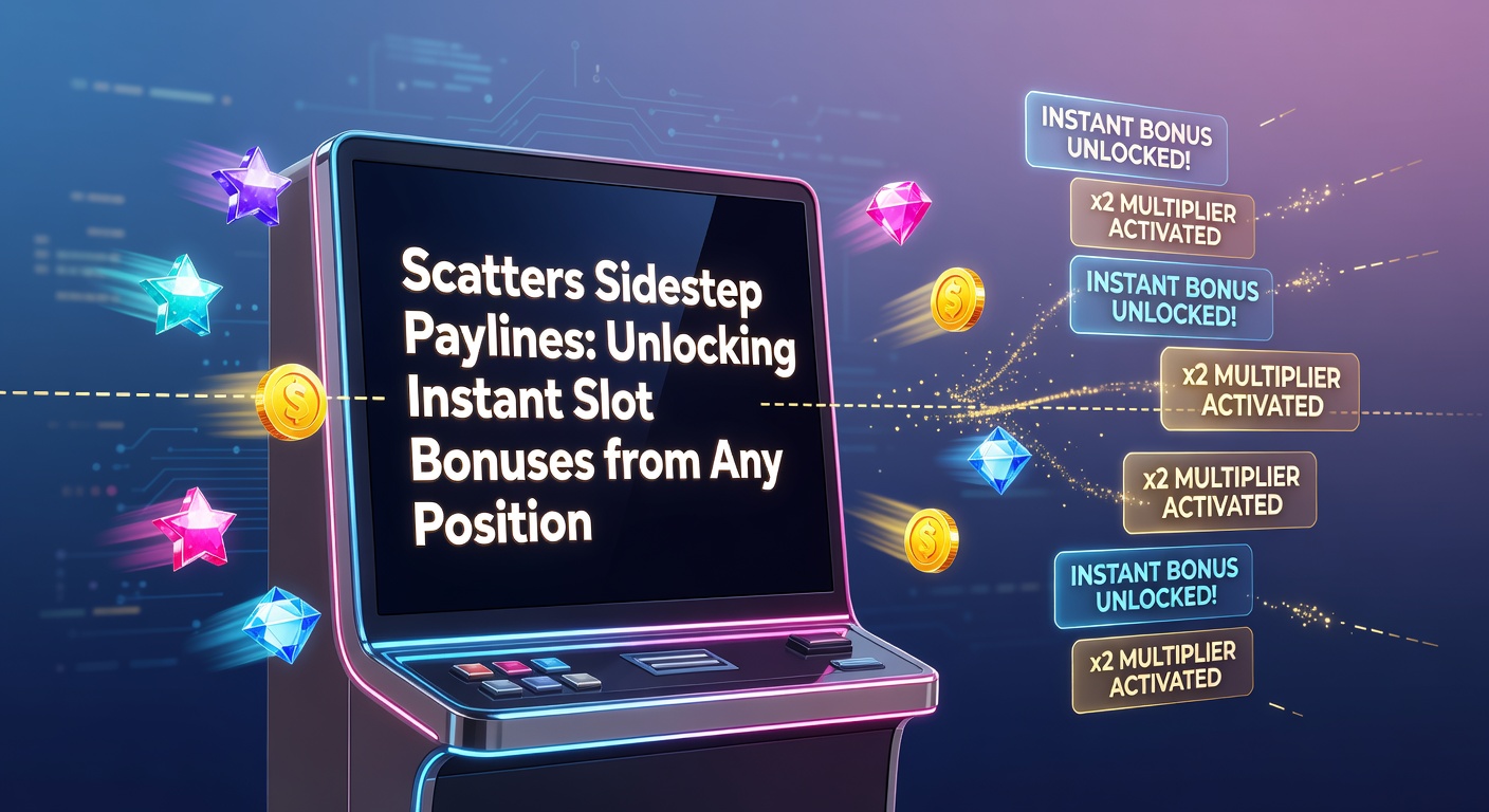 Vibrant slot reels displaying scatter symbols lighting up in random positions, activating bonus rounds without aligning on paylines