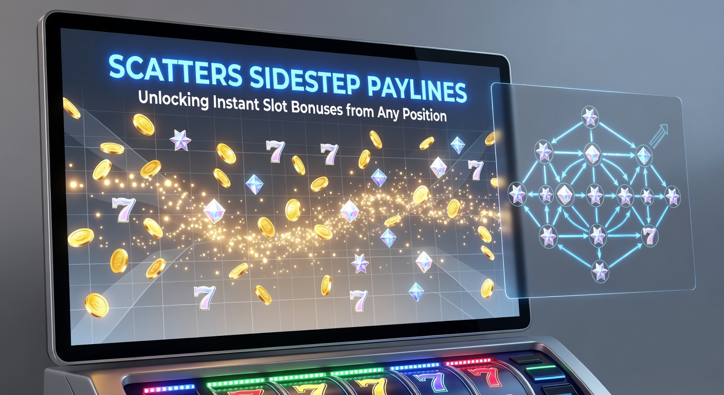 Close-up of a slot bonus round exploding with scatter symbols scattered across reels, coins and multipliers raining down in a high-energy payout sequence