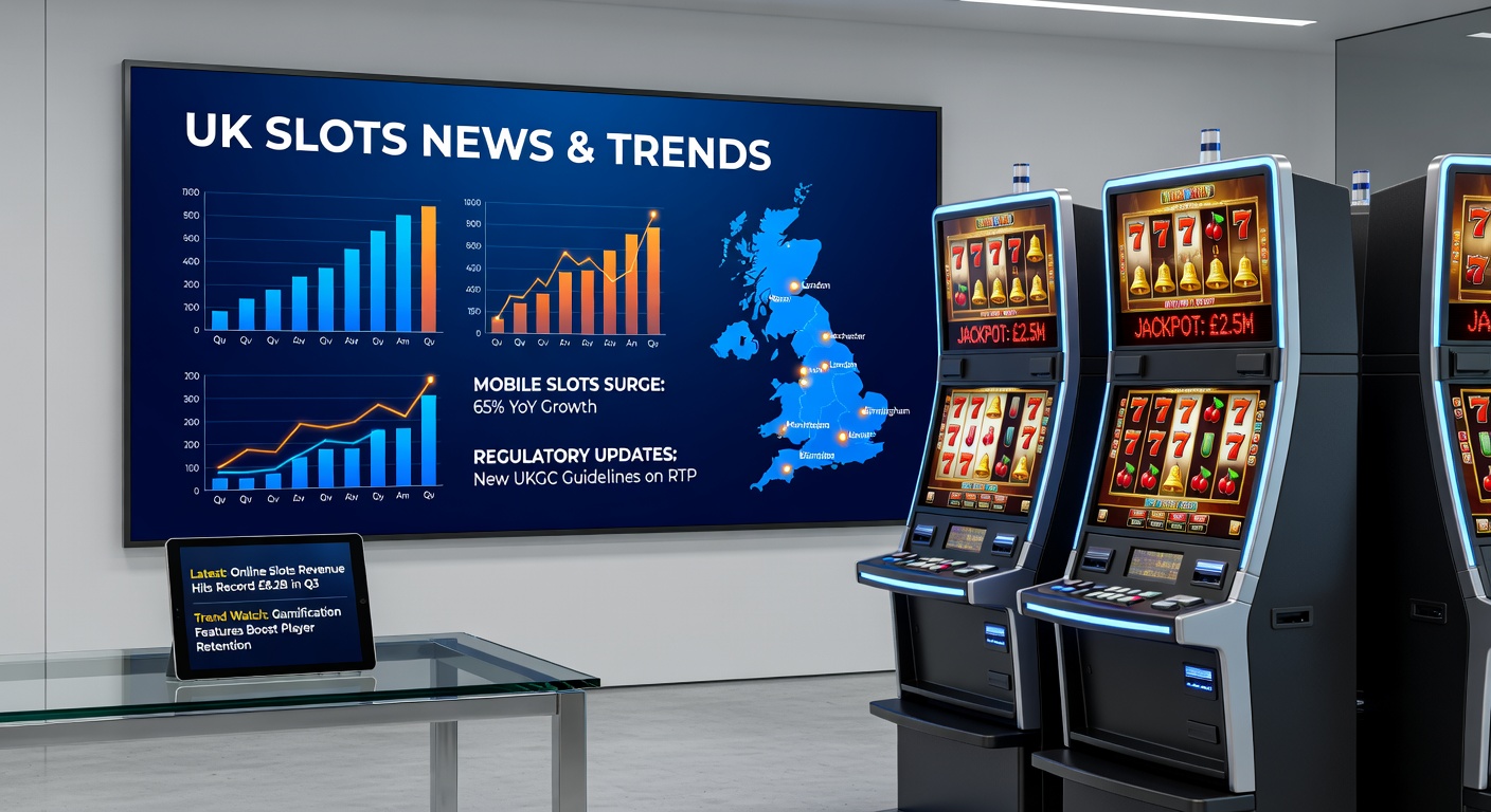 Digital slot machine reels spinning vibrantly on a screen, illustrating high online slots engagement in the UK