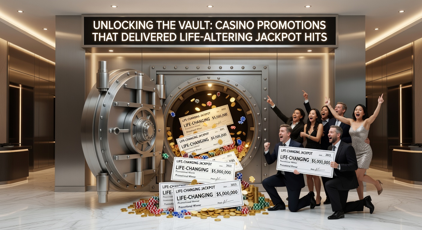 Excited group of casino patrons celebrating a jackpot win from a loyalty promotion, confetti flying amid cheering crowd